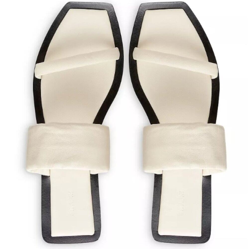 St. Agni Cream and Black Square-Toe Leather Slide Sandals